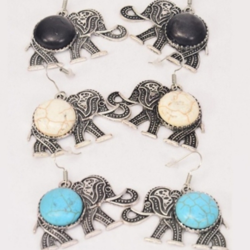 Silver White Stone Elephant Earrings  Fashion Jewelry - Picture 4 of 5